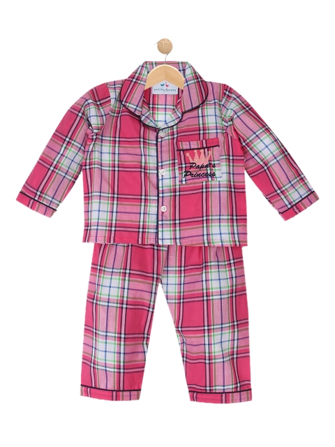 

Knitting Doodles Girls Pink & White Checked Night suit