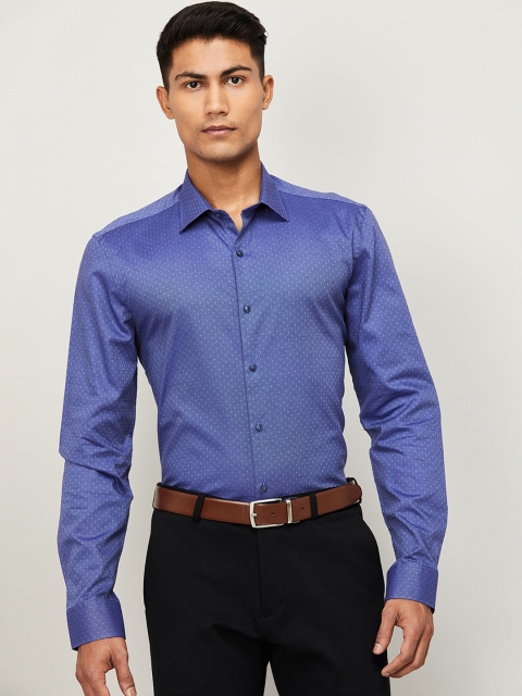 

CODE by Lifestyle Men Blue Slim Fit Self Design Formal Shirt