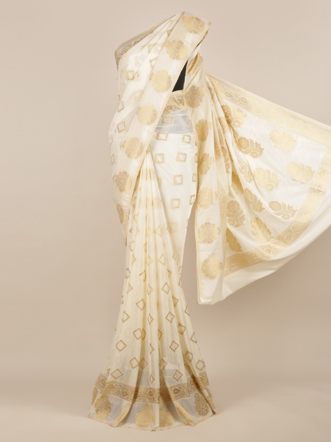 Pothys Cream-Coloured Woven Design Poly Georgette Saree
