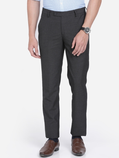 

Crocodile Men Charcoal Grey Slim Fit Solid Formal Trousers