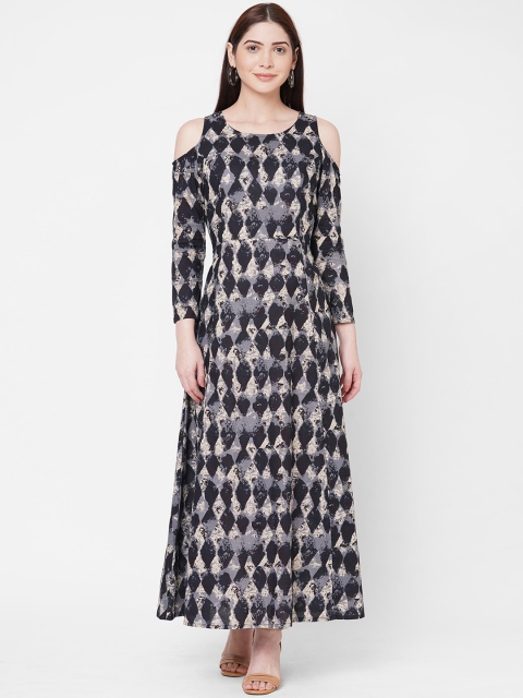 

Vedic Women Black Geometric Printed Cold-Shoulder Sleeves Kurta