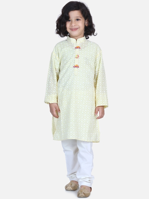 

LilPicks Boys Yellow & White Chikankari Kurta with Pyjamas