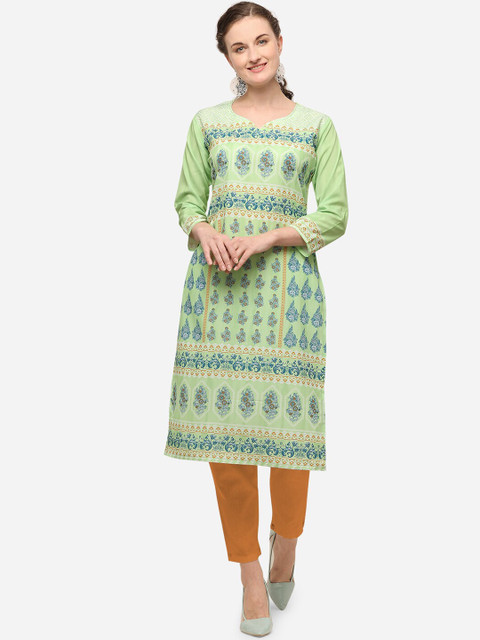 

VENISA Women Green Ethnic Motifs Printed Crepe Kurta