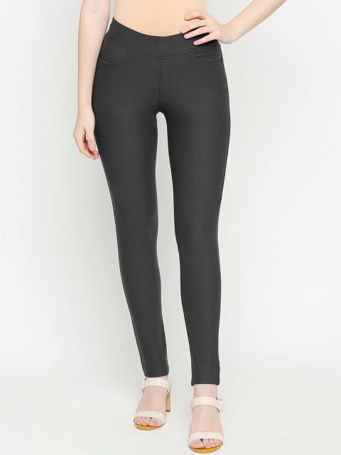 

PURPLE WATER Women Grey Solid Slim-Fit Jeggings
