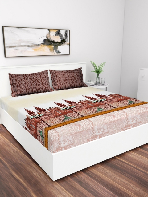 

GRES HOME Brown & Beige Graphic 180 TC Cotton 1 King Bedsheet with 2 Pillow Covers