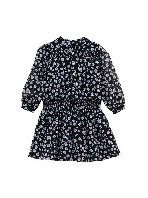 

My Little Lambs Girls Black & Grey Floral Printed Blouson Dress