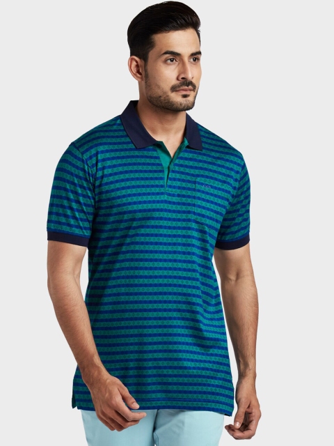 

ColorPlus Men Blue Striped Polo Collar T-shirt