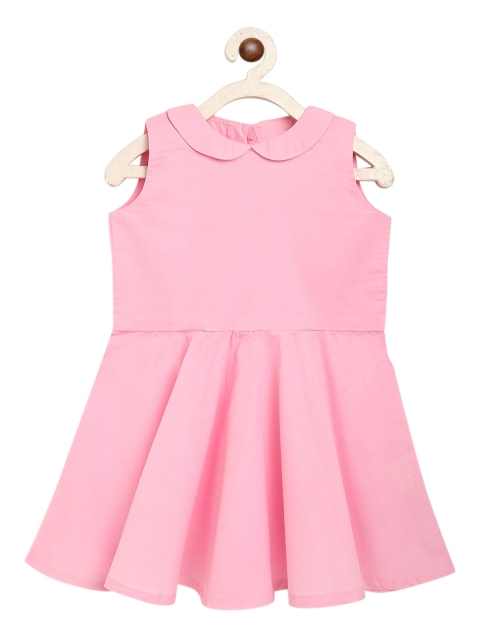 

charkhee Girls Pink Solid Cotton Fit and Flare Dress