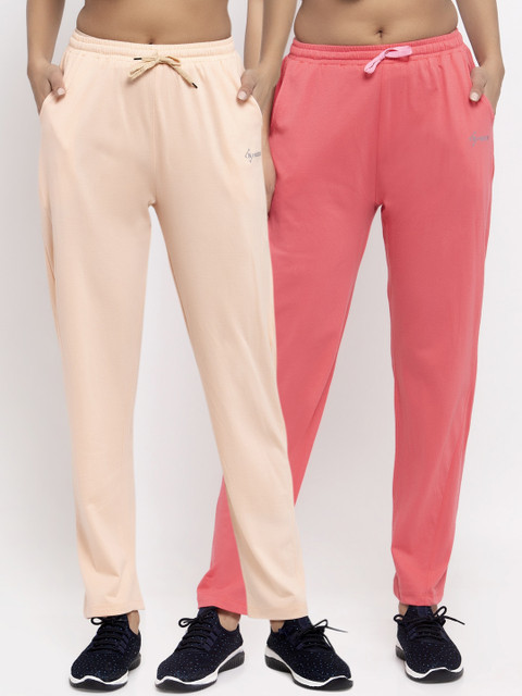

NEUDIS Women Pack Of 2 Solid Track Pants, Pink