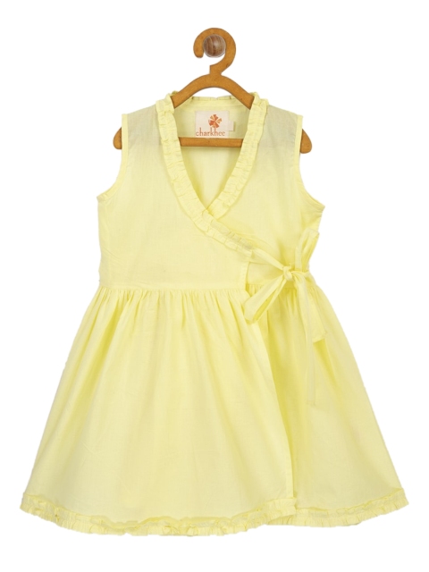 

charkhee Girls Yellow Solid Wrap Dress