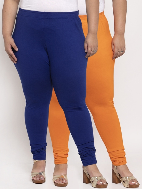 

TAG 7 PLUS Women Pack Of 2 Solid Plus Size Ankle-Length Leggings, Blue