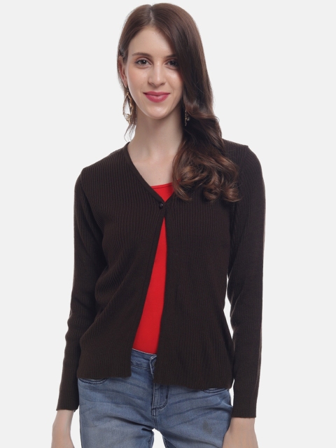 

HALTON HILLS Women Coffee Brown Solid Cardigan Sweater