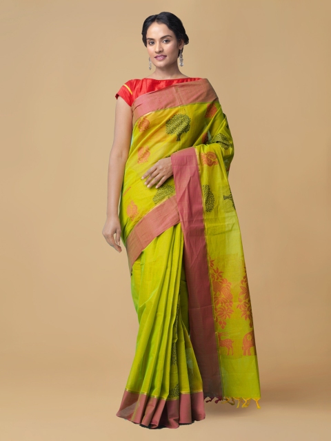 

Unnati Silks Green Pure Cotton Woven Design Uppada Saree
