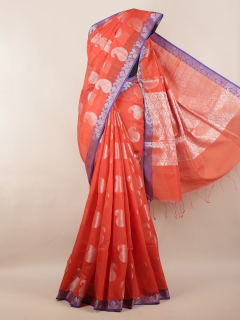 

Pothys Orange & Blue Cotton Blend Woven Design Saree