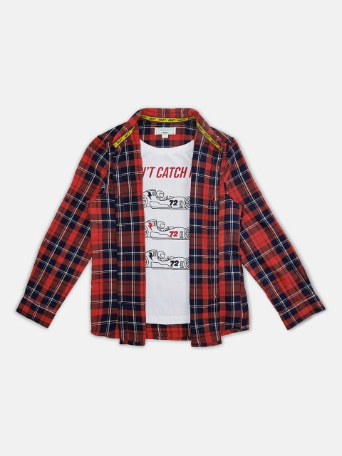 

Pantaloons Junior Boys Red & Blue Regular Fit Checked Cotton Casual Shirt
