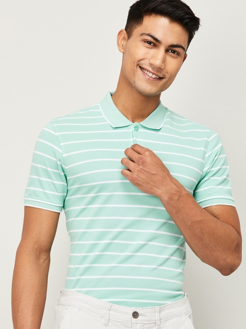 

CODE by Lifestyle Men Green Striped Polo Collar T-shirt