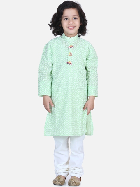 

LilPicks Boys Green Woven Design Kurta with Churidar