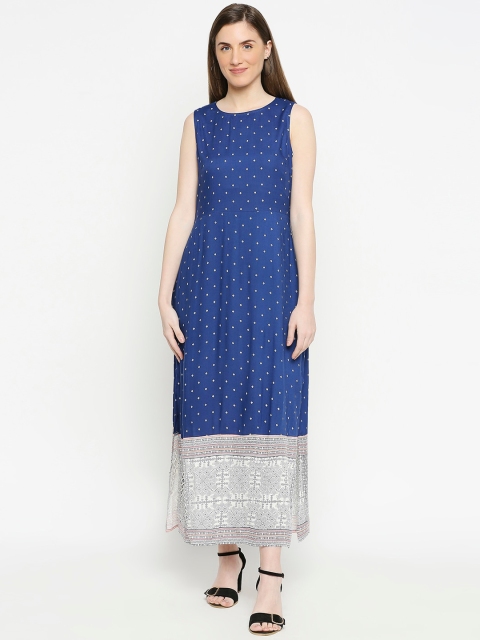 People Women Blue Printed Maxi Dress