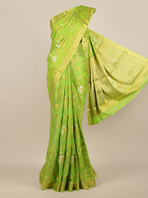 

Pothys Green & Gold-Toned Poly Georgette Woven Design Saree