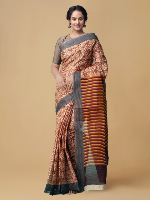 

Unnati Silks Cream-Coloured Pure Cotton Printed Kovai Saree