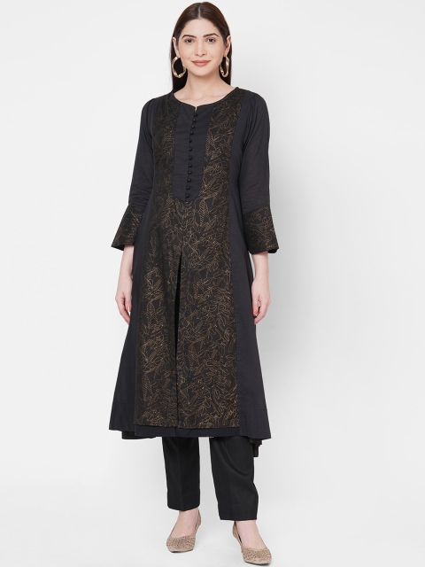 

Vedic Women Black Ethnic Motifs Printed Kurta