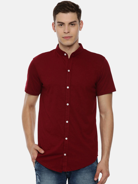 

KAY DEE Men Maroon Slim Fit Solid Casual Cotton Shirt