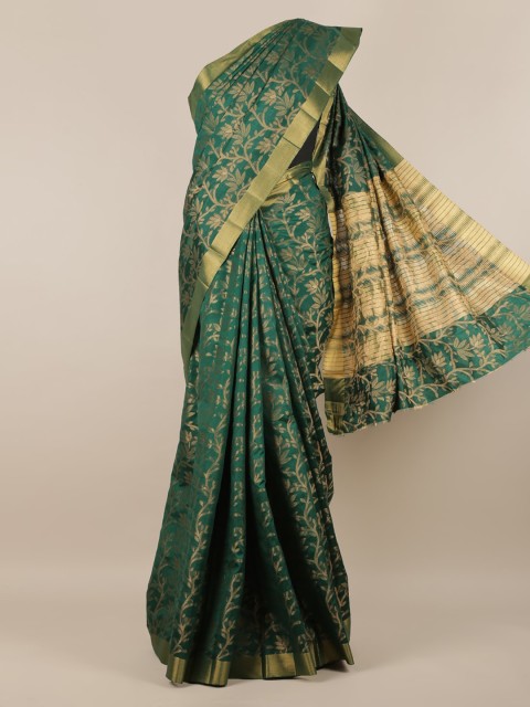 

Pothys Green & Gold-Toned Jute Silk Woven Design Saree