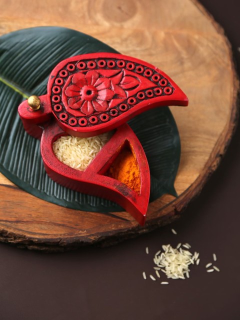 

Amoliconcepts Red Hand-Crafted Wooden Sustainable Spice Box