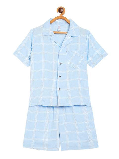 

Stylo Bug Unisex Kids Blue & White Checked Night suit