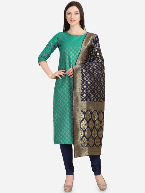 

Satrani Green & Navy Blue Poly Silk Unstitched Dress Material