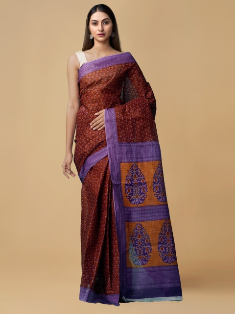 

Unnati Silks Maroon & Purple Pure Cotton Printed Kovai Handloom Saree
