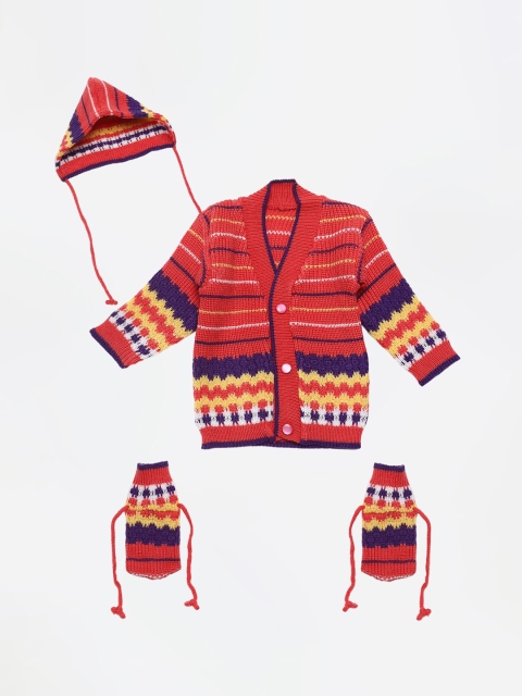 

FABNEST Unisex Kids Red Striped Cardigan Sweater