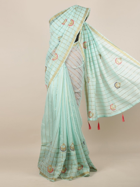 

Pothys Green Checked Jute Silk Saree
