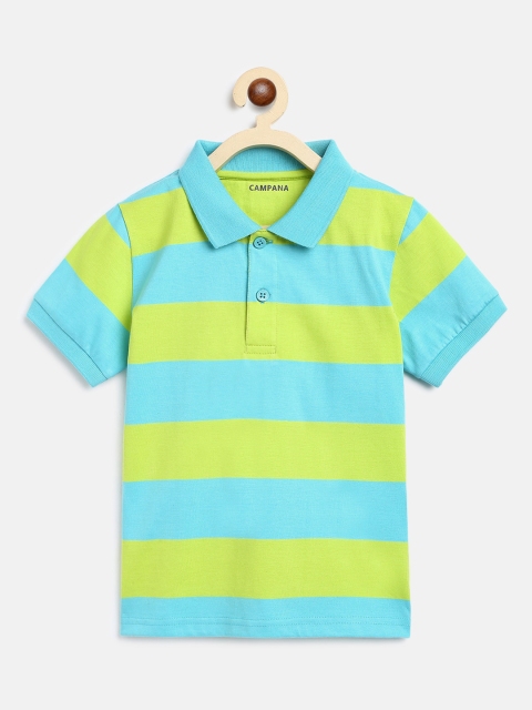 

Campana Boys Turquoise Blue Striped Polo Collar T-shirt
