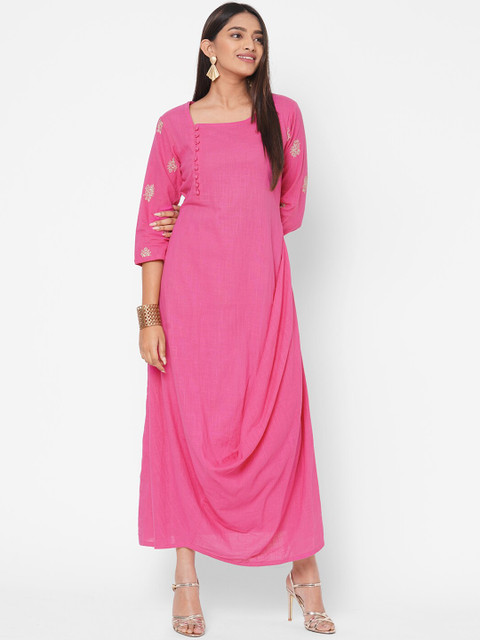 

Vedic Women Pink Solid Maxi Dress