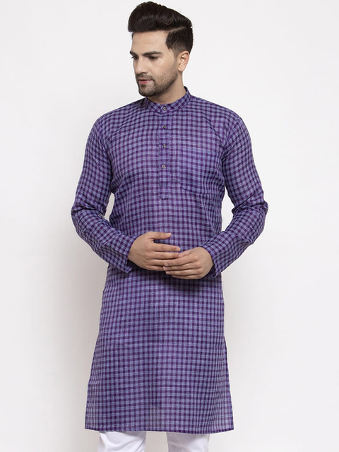 

Jompers Men Purple Checked Kurta