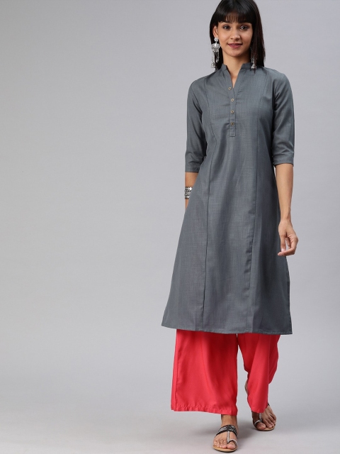 

ETIQUETTE Women Grey Solid A-Line Kurta