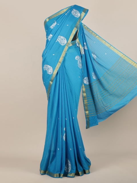 

Pothys Blue Checked Poly Georgette Saree