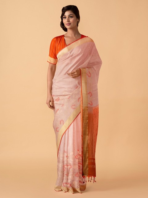 

Taneira Pink Woven Design Pure Silk Saree