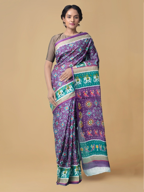 

Unnati Silks Purple & Blue Pure Cotton Printed Kovai Saree