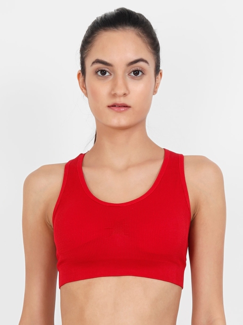 

Golden Girl Red Solid Non-Wired Removable Padding Workout Bra 3829