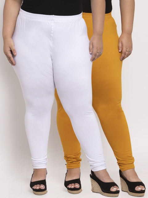 

TAG 7 PLUS Women Pack Of 2 Solid Plus Size Ankle-Length Leggings, White