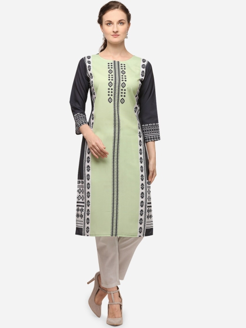 

VENISA Women Olive Green Ethnic Motifs Printed Crepe Kurta