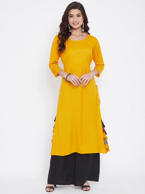 

Crease & Clips Women Mustard Yellow Solid Kurta