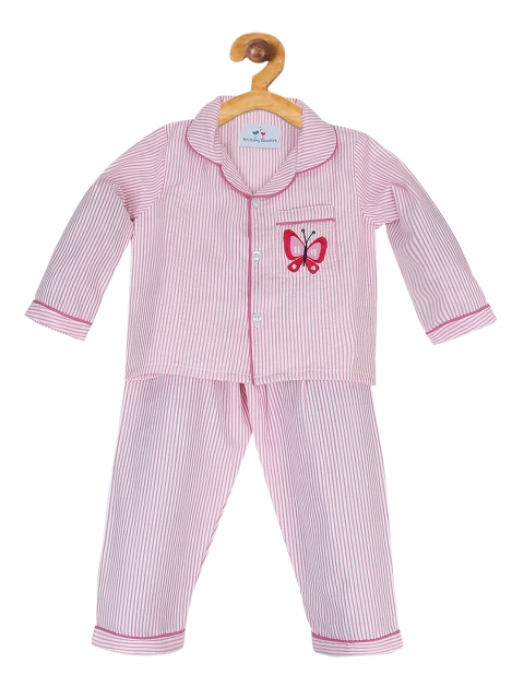 

Knitting Doodles Girls Pink & White Striped Night Suit
