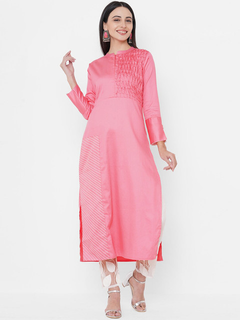 

FASHOR Women Pink Ethnic Motifs Thread Work Kurta