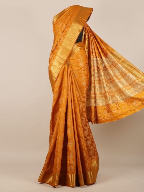 

Pothys Mustard Yellow & Gold-Toned Jute Silk Woven Design Saree