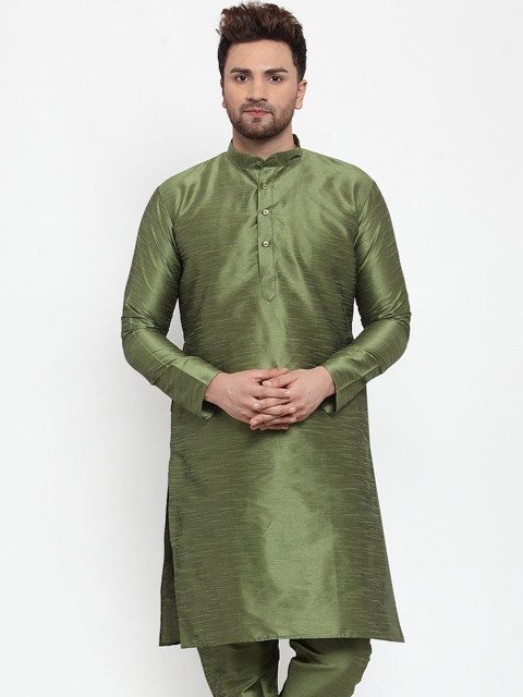 

Jompers Men Olive Green Mandarin Collar Kurta