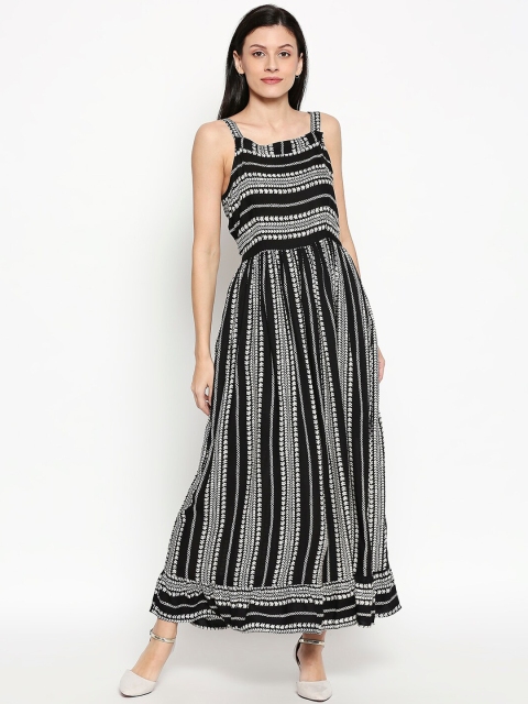 

People Women Black Striped Printed Maxi Dress