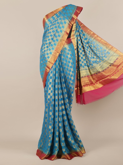

Pothys Blue Woven Design Poly Georgette Saree